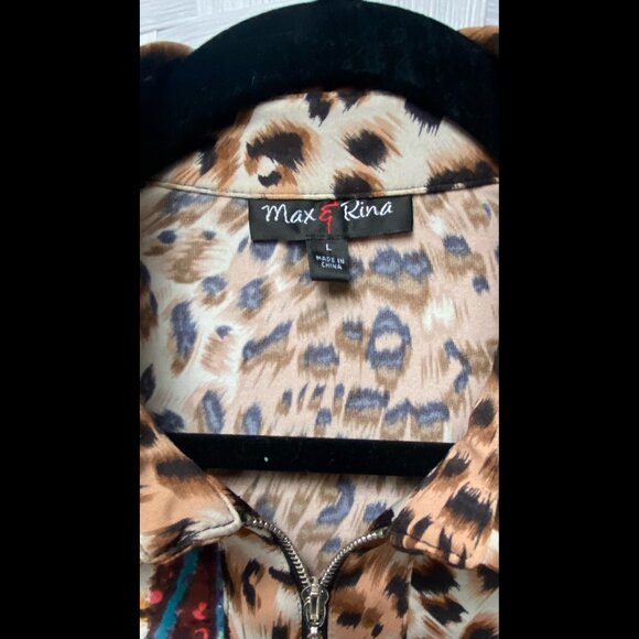 Max & Rina Leopard Zip Shirt Size L - Picture 4 of 5